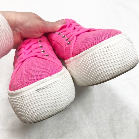 🔥SALE🔥 Steve Madden Emmi bright pink platform canvas sneakers sz9 - Picture 5 of 9